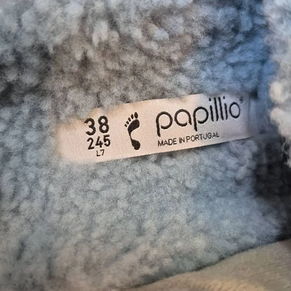 Birkenstock Papillio Arizona Shearling Teddy Faded Aqua Size 7 Narrow